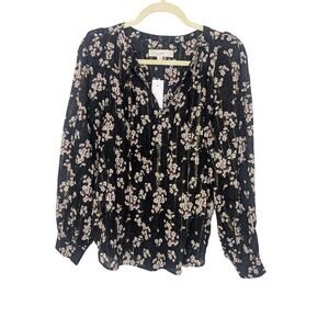 LOFT Dark Floral Long Balloon Sleeve Office Wear Blouse Womens Size Small